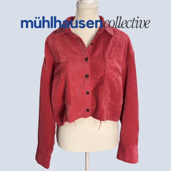 BDG Cropped Corduroy Jacket - Coral Pink - Raw Hem Utility - Picture 3 of 4